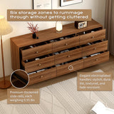 Messenya Mid Century Modern 9-Drawer Dresser, 63 Inch Wide Solid Wood Frame Chest, Walnut Finish, Beveled Design, Heavy-Duty Drawer Glides, Storage Cabinet for Bedroom, Living Room, TV Stand Messenya