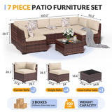 Patio Furniture Set, 7 Pieces Outdoor Modular Conversation Set Wicker Sectional Sofa for All Weather Rattan Patio Couch for Porch Garden Backyard Balcony Poolside (Khaki) Poteban