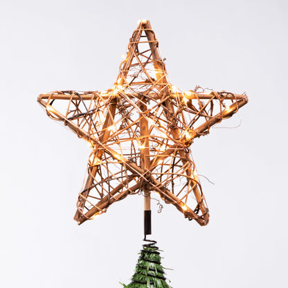 Joiedomi 10 Inch Christmas Tree Toppers, 50 LED Rustic Rattan Star Tree Topper Lighted with Lights for Xmas Tree Decorations, Holiday Party Indoor Decor