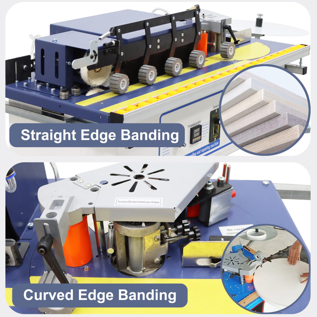 TECHTONGDA Woodworking Edge Bander Countertop Automatic Edge Banding Machine Curve Straight Edge Banding Machine with Control Panel Adjustable Speed 0-6m/min TECHTONGDA