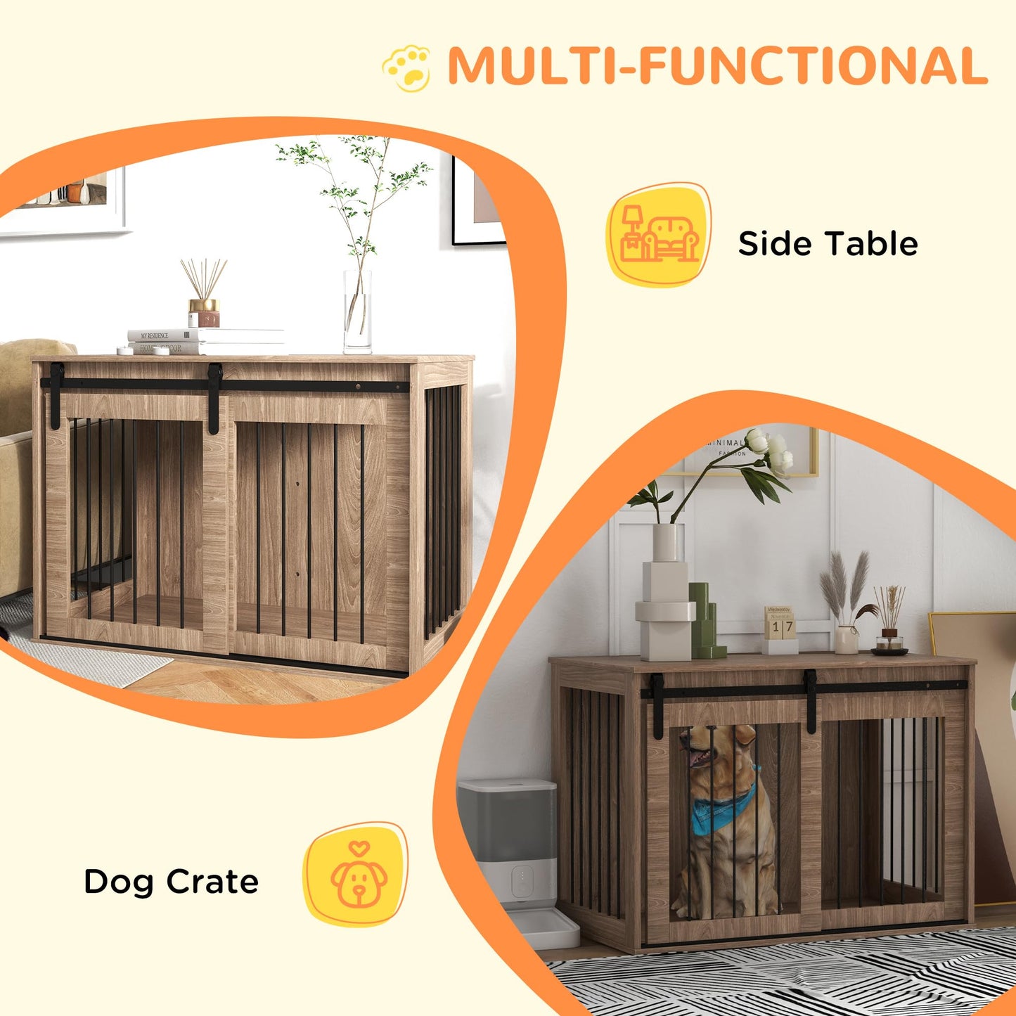 PawHut Dog Crate Furniture, End Table Dog Cage for Large Sized Dog, Dog Kennel Furniture for Indoor Use, 39" x 23" x 24", Walnut Brown