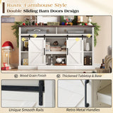 LUXOAK 66" Farmhouse TV Stand for 75 Inch TVs, 40" Tall Entertainment Centere with Sliding Barn Doors, Rustic Media Console Table Storage Cabinet with Adjustable Shelves, Living Room, Antique White LUXOAK