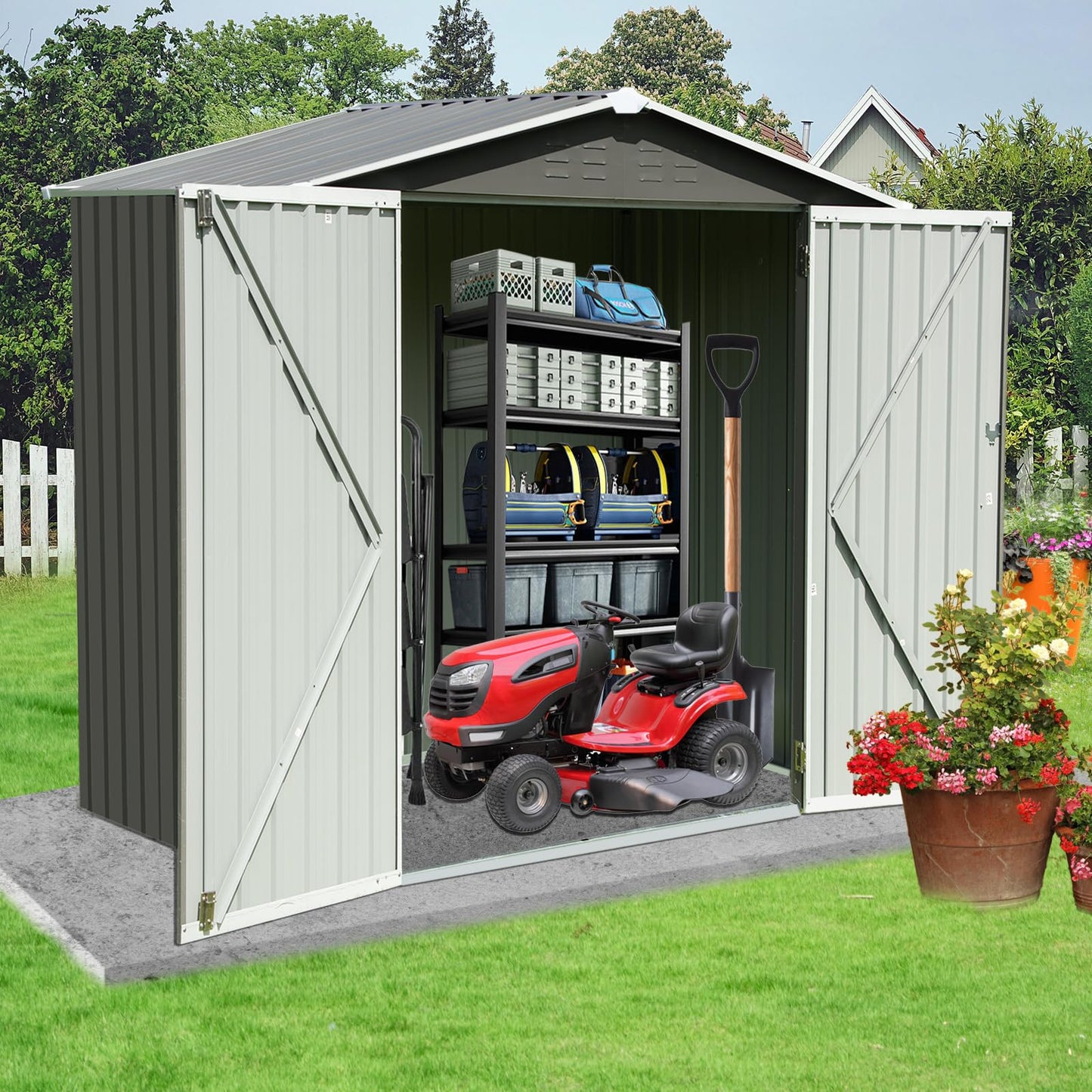 Large 7×4.2 FT Outdoor Resin Storage Sheds, Metal Tool Sheds with Lockable Doors, Heavy Duty Garden Shed for Bike with Vents, Tool Sheds & Outdoor Storage Clearance for Backyard Patio Lawn Ou - WoodArtSupply