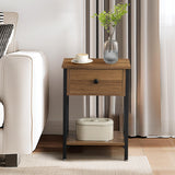 VECELO Nightstands Set of 2, Modern Bedside End Tables, Night Stands with Drawer and Storage Shelf for Living Room Bedroom, Industrial Metal Frame, Walnut Brown VECELO