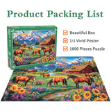 Horse Farm Jigsaw Puzzles 1000 Pieces for Adults Sunflowers Meadow 1000 Piece Jigsaw Puzzles for Adults DKijoys