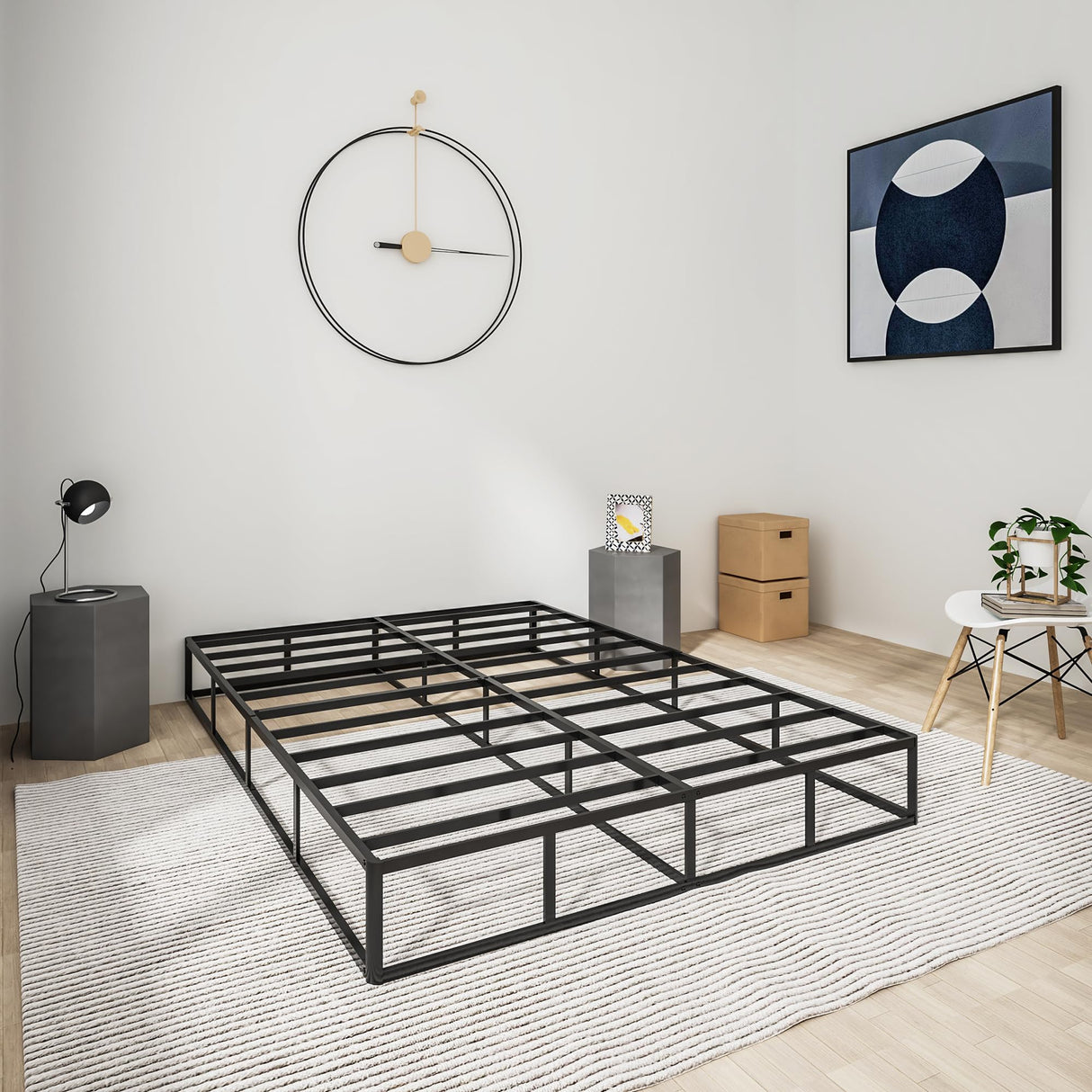Qingzhou Box Spring for Queen Bed Bases, 9 Inch High Metal Queen Box Spring Only, Heavy Duty Mattress Foundation with Fabric Cover, Easy Assembly, Quiet Noise Free, Non Slip, Black Qingzhou
