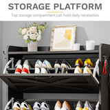 DWVO Shoe Cabinet with 3 Flip Drawers, Farmhouse Shoe Storage Organizer with Metal Legs for 24 Pairs of Shoes, Narrow Slim Shoe Rack Cabinet for Entryway, Living Room, Hallway (Dark Rustic Oak) DWVO