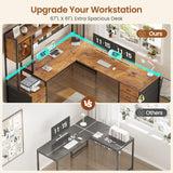 SEDETA L Shaped Gaming Desk with 6 Drawers, Reversible Computer Office Desk with File Drawer, Hutch, Storage Shelves, Gaming Corner Desk with Led Lights, Power Outlet for Two Person, Rustic Brown SEDETA