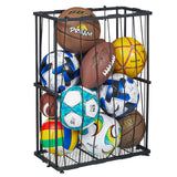 Garage Ball Storage Wall-Mounted & Floor Sports Equipment Organizer: Sports Ball Rack with Elastic Rope, Holder for Basketball, Soccer, Volleyball, Football, Garage, Gym, Black(Patent Pending) Hencawima