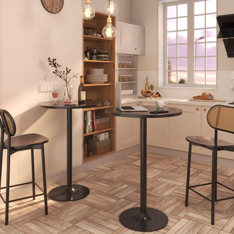 Furmax Bistro Pub Table Round Bar Height Cocktail Table Metal Base MDF Top Obsidian 23.8-Inch Top, 39.5-Inch Height (Black, 4-Pack) Furmax