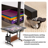 Tektalk 2000 Piece Foldable Felt Jigsaw Puzzle Table with Height Adjustment, Puzzle Board for Adults with 2 Cover & 8 Sorting Trays/Drawers, Easel with Legs, Enclosed with 4 Roller Wheels - Dark Gray Tektalk