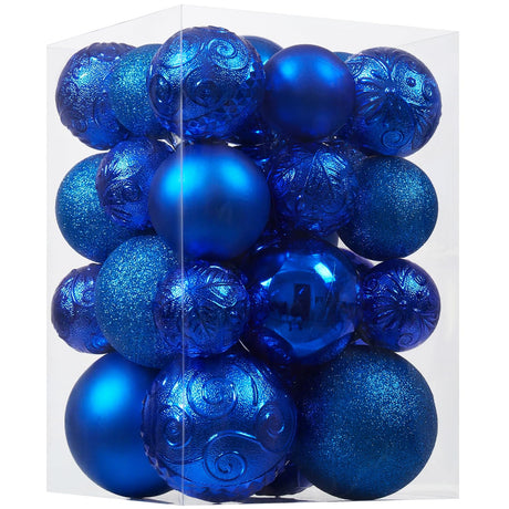 Christmas Ball Ornaments - 30pcs Shatterproof Christmas Ornaments Set Plastic Hanging Christmas Decorations for Xmas Tree Holiday Party Decor, 6 Styles in 4 Sizes (Blue) RUIKBAO