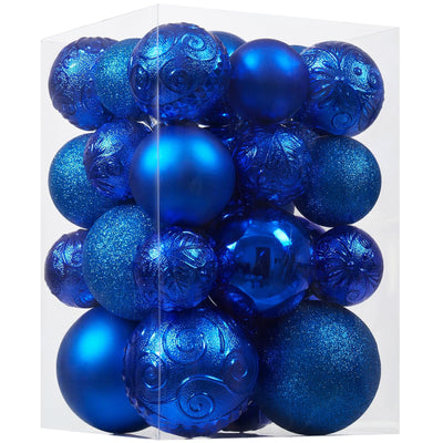 Christmas Ball Ornaments - 30pcs Shatterproof Christmas Ornaments Set Plastic Hanging Christmas Decorations for Xmas Tree Holiday Party Decor, 6 Styles in 4 Sizes (Blue)