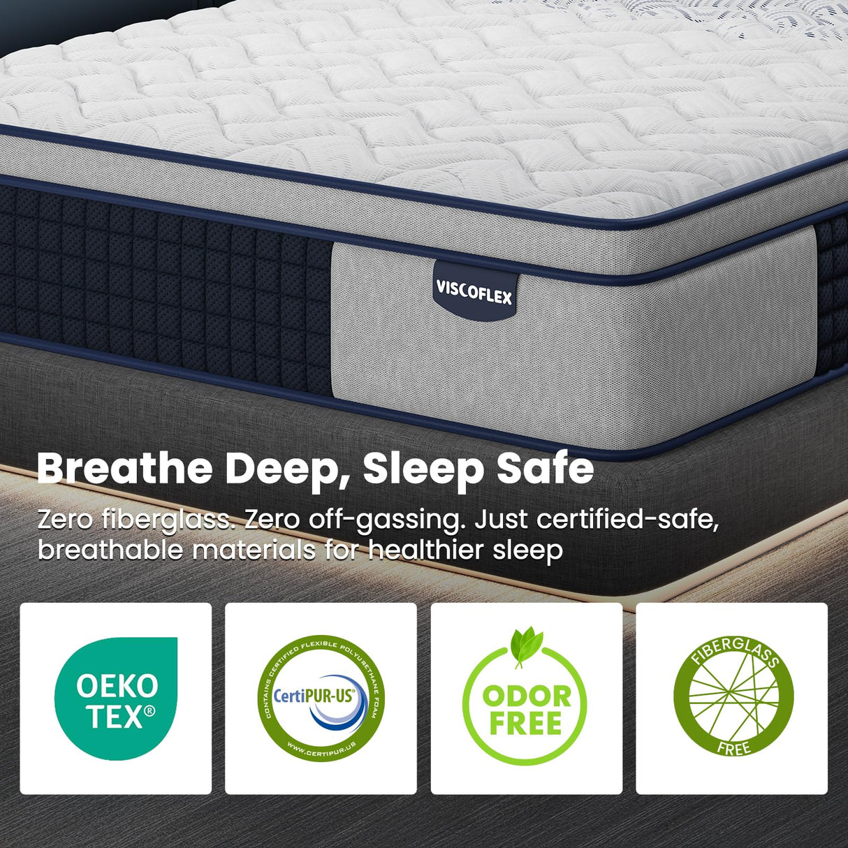 VISCOFLEX Firm King Mattress 14 Inch, Breathable Hybrid Mattress in a Box with Targeted Spinal Support and Pain Relief, Motion Isolation Pocket Springs - Fiberglass-Free, CertiPUR-US, 365-Night Trial VISCOFLEX