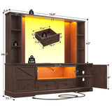 Entertainment Center with 2 LED Lights & Power Outlets, Large Farmhouse Wall Unit Entertainment Center for 60 Inch Television Stand, TV Stands for Living Room with Storage Shelf, Brown EnHomee