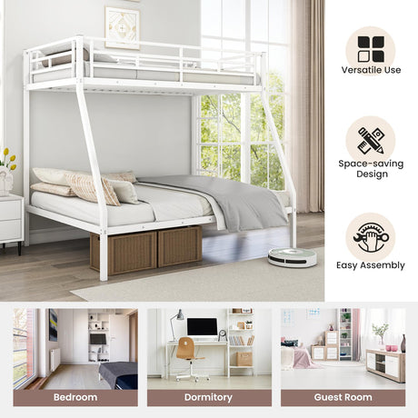 KOMFOTT Metal Twin Over Full Bunk Bed, Heavy Duty Bed Frame with Integrated Ladder, Full-Length Guardrails for Teens & Adults, Space-Saving Bunk Bed for Bedroom & Dorm, No Box Spring Required KOMFOTT