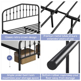 Elegant Victorian-Style Black Metal Queen Bed Frame with Crown Headboard and Easy Assembly Yaheetech