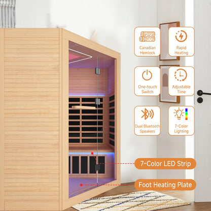 Sauna Infrared Far Infrared Sauna for Home Low EMF Dry Sauna for 3-5 person with Hemlock Wood Sauna for Home 4 Person Infrared Sauna Indoor Sauna in Home Large Sauna 2400W with Bluetooth Speakers