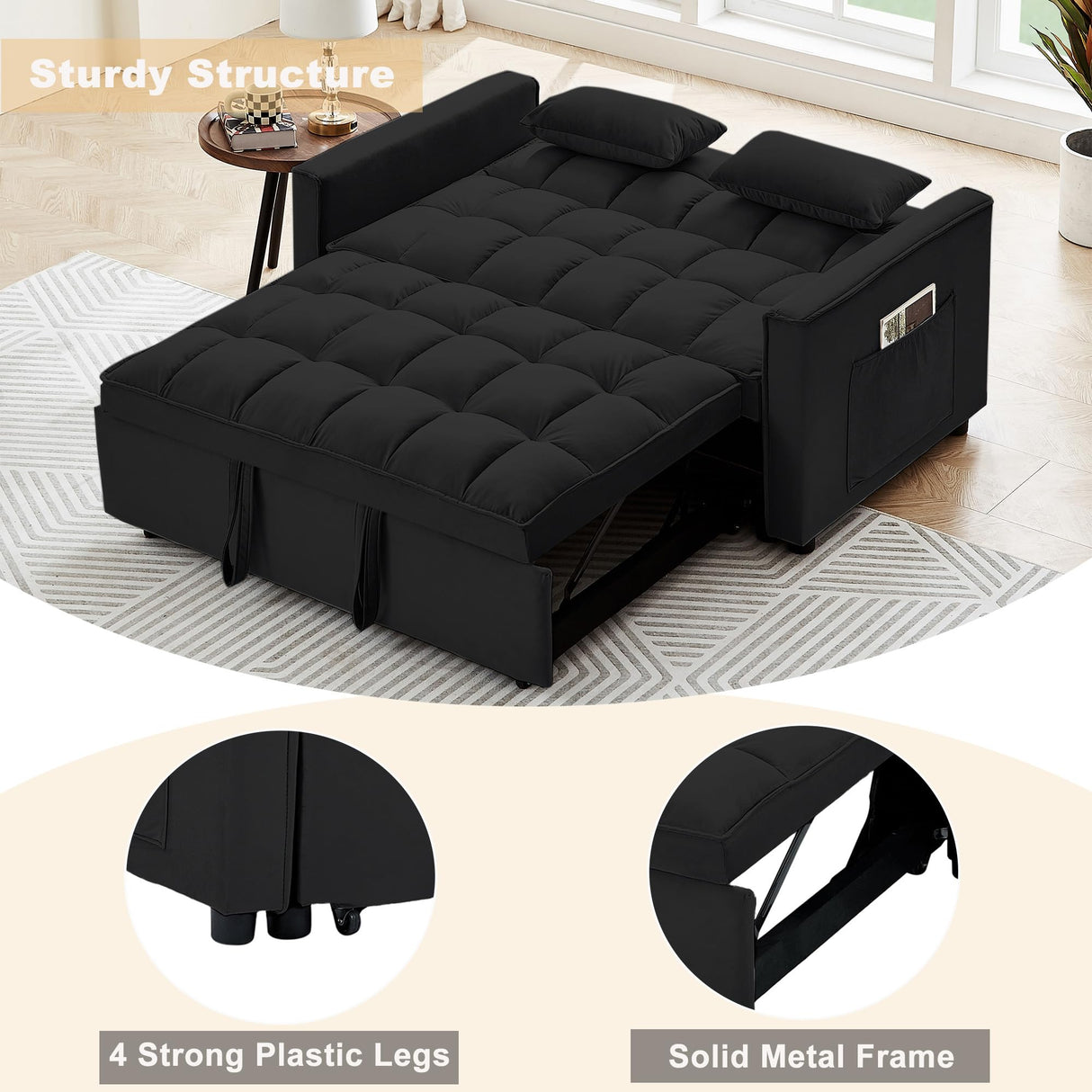 Tmsan 55.2" Loveseat Pull Out Couch, 3 in 1 Velvet Convertible Sleeper Sofa Bed for Living Room, Small Love Seat Futon Sofa Bed with Reclining Backrest, Toss Pillows, Side Pockets for Small Spaces Tmsan