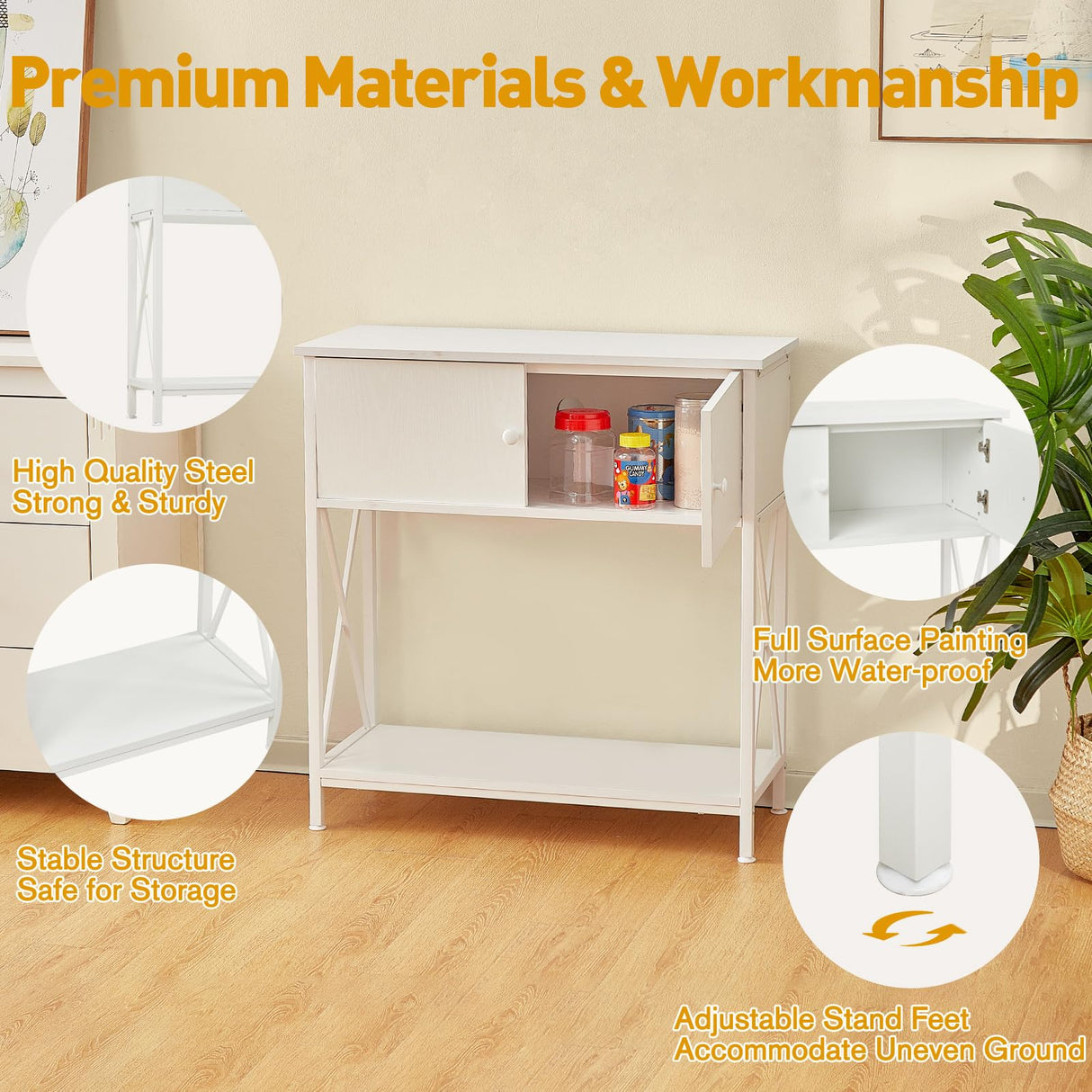 LAQUAL 20-29 Gallon Aquarium Stand with Cabinet, 20 Gallon Long Fish Tank Stand with 31''L * 12''W Tabletop, Double Heavy Metal Stand with Stable Structure, Adjustable Table Feet - White LAQUAL