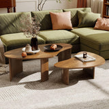 Hyfirm Walnut Nesting Coffee Table Set - 2-Piece Fluted Rubberwood Legs Living Room Center Furniture - MDF with Ash Veneer Irregular Oval Side Tables Hyfirm