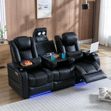 Sofa Recliner Home Theater Seating Seats, Movie Theater Chairs Theater Recliner with 7 Colors Ambient Lighting, Touch Reading Lights, Lumbar Pillow, Tray Table, Center Drop Down Console, Black Akeysous