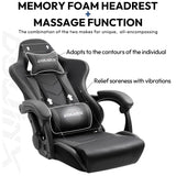 Dowinx Gaming Chair Ergonomic Racing Style Recliner with Massage Lumbar Support, Office Armchair for Computer PU Leather E-Sports Gamer Chairs with Retractable Footrest （Black&Grey） Dowinx