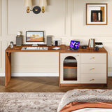 LITTLE TREE L-Shape Computer Desk, Corner Desk Writing Desk Study Desk with File Cabinet, Extendable PC Study Desk Corner Table, Home Office Corner Desk, Easy to Assemble, Brown LITTLE TREE