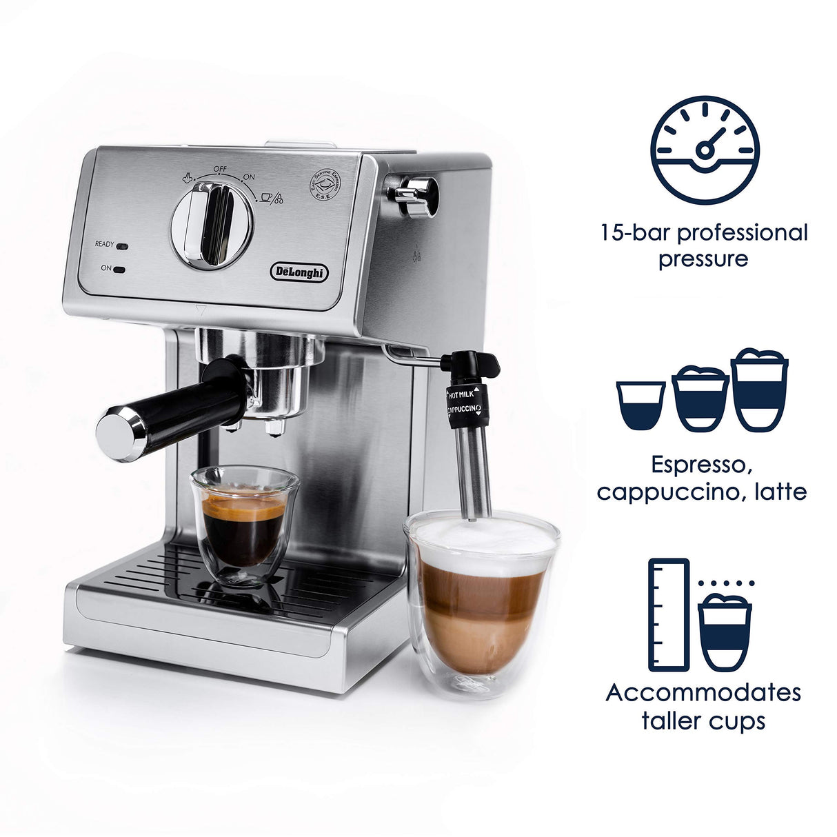 De'Longhi 15 Bar Pump Espresso and Cappuccino Machine with Premium Adjustable Frother, Stainless Steel, ECP3630 De'Longhi