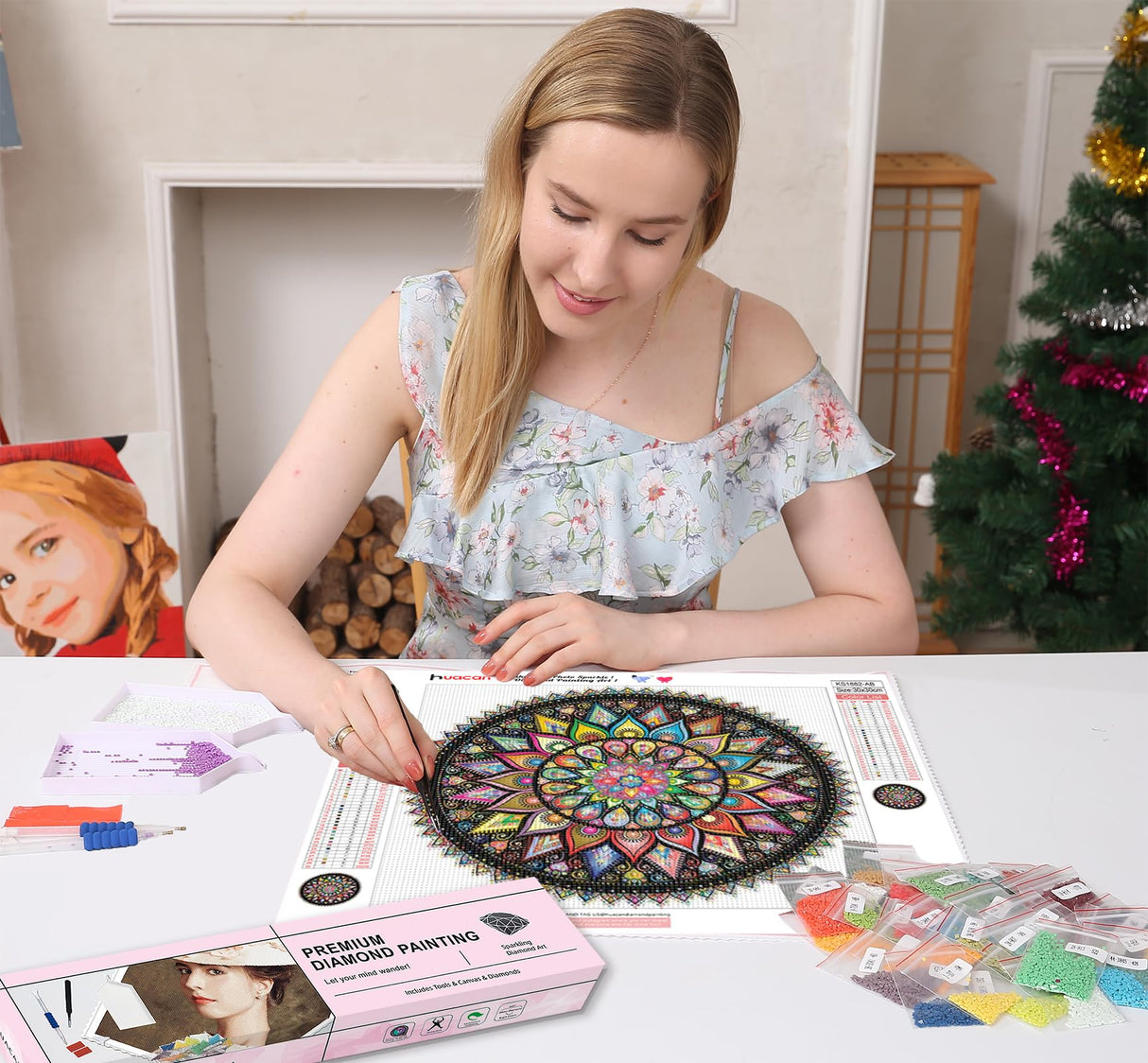 Huacan Mandala Diamond Painting Kits AB Diamond Art Kits for Adults Beginner 5D Full Drill Round Diamond Dots Painting with Diamond Gift 11.8x11.8inch/30x30cm Huacan