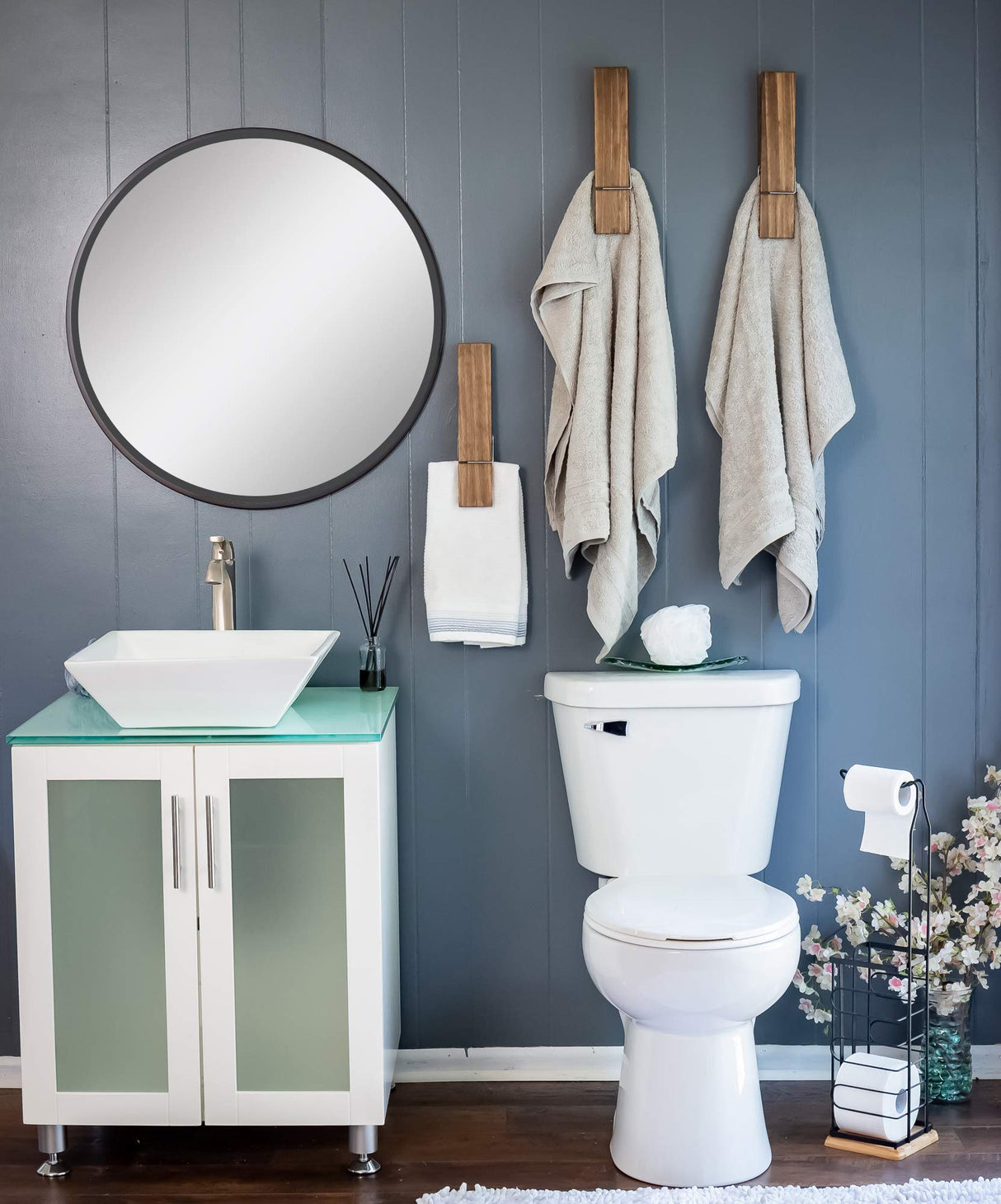 Giant Clothespin Bathroom Towel Holder | Huge 12” Clothes pin | Farmhouse bathroom décor | Laundry room or nursery décor | Towel Rack or Hook | Bathroom Accessories wall décor (Dark Walnut) BARWOOD