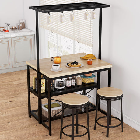 Amyove 42" Large Kitchen Island Bakers Rack Microwave Oven Stand Kitchen Shelf with 3 Tier Storage, Metal Coffee Bar Table,Kitchen Storage Shelf for Dining Living Room, 5 Hooks, 42"*28"*72" Amyove