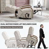 RHHVVR Dual Motor Power Lift Recliner Chair, 350 lbs Electric Recliners with Massage and Heat, Solid Wood Armrest Back Footrest Adjustable Living Room Chair for Elderly, Beige RHHVVR