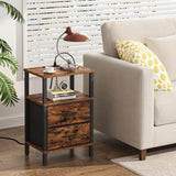 TUTOTAK End Table with Charging Station, Side Table with 2 USB Ports and Outlets, Nightstand with Cloth Drawer, Set of 2, Couch Table, Brown TB01BB067 TUTOTAK