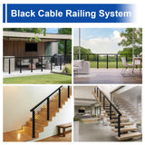 BLIKA Complete Set 36" Cable Railing Post Kit(Post 35"x2"x2"), Black Level Drilled Cable Railing Post, Swageless Deck Railing System Kit Include 4Pack Level Posts,1/8" Stainless Cable(No Handrail) BLIKA