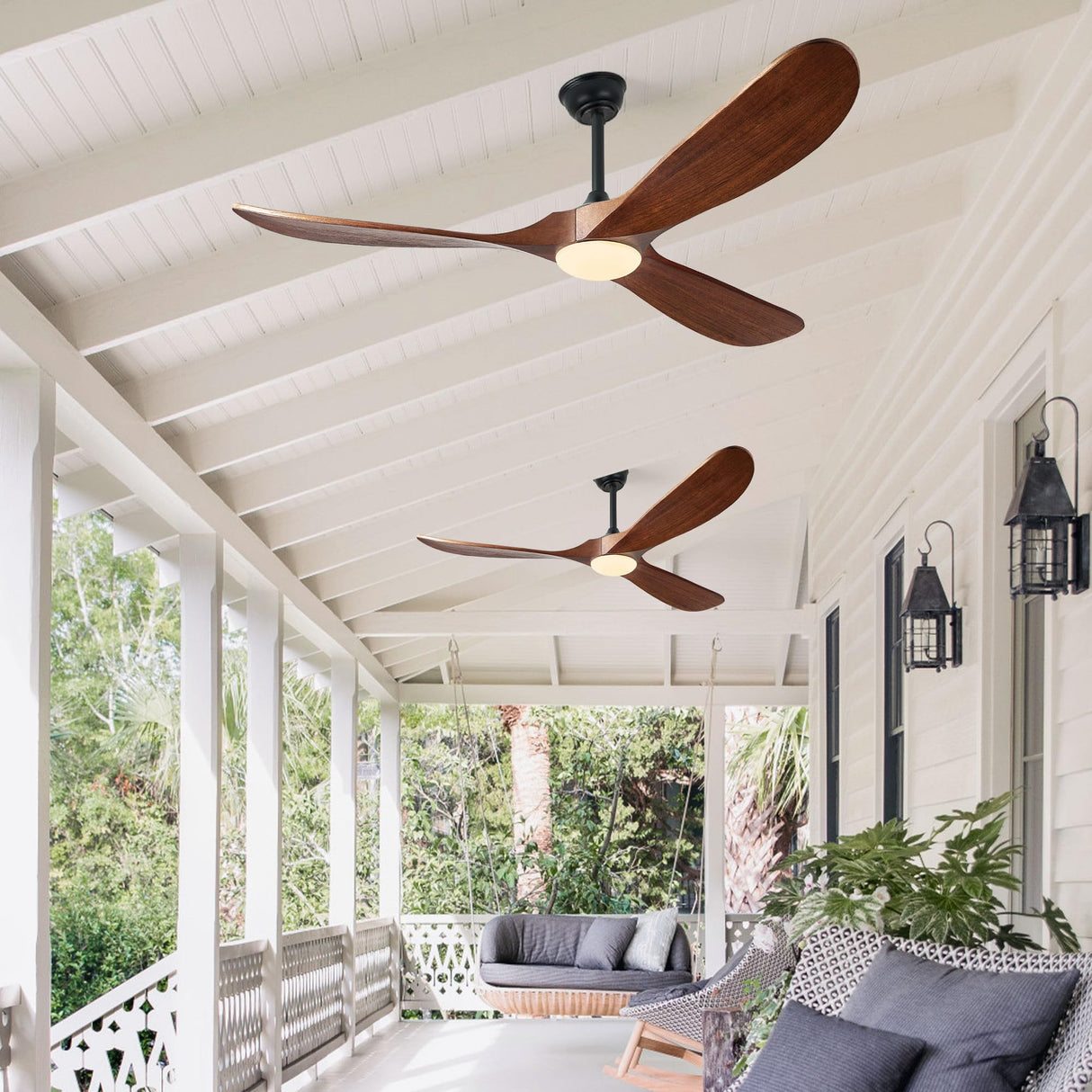 Haipeel 52 Inch Outdoor Ceiling Fans with Lights, Dimmable Solid Wood Ceiling Fan with Light and Remote Control Modern 3 Blades Propeller Ceiling Fans DC Motor for Patios Indoor Bedroom, Dark Walnut Haipeel