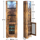 Hyomdeck 67-Inch Tall LED Corner Shelf with Charging Station - 5-Tier Rustic Brown Bookcase for Living Room, Kitchen, or Home Office Hyomdeck