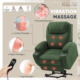 VICTONE Electric Power Lift Recliner Chair for Elderly Reclining Sofa for Living Room with Massage, Side Pockets and Cup Holders (Corduroy, Green) VICTONE