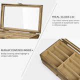 SRIWATANA Sunglasses Case Organizer for Women Men, 12 Slot Wood Eyeglass Eyewear Display Box with Glass Top, Gifts for Loved One, Carbonized Black SRIWATANA
