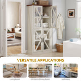 DWVO 66" Storage Cabinet, Tall Bookshelf Display Cabinet, 4 Shelves Curio Cabinet with Tempered Glass Doors, Trophy Display Case for Living Room and Dinning Room, White DWVO