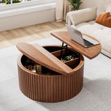 Fsbecl Fluted Lift Top Coffee Table with Hidden Storage, 31.6 Inch Round Coffee Tables for Living Room, Circle Wood Center Tables for Home (Walnut) Fsbecl