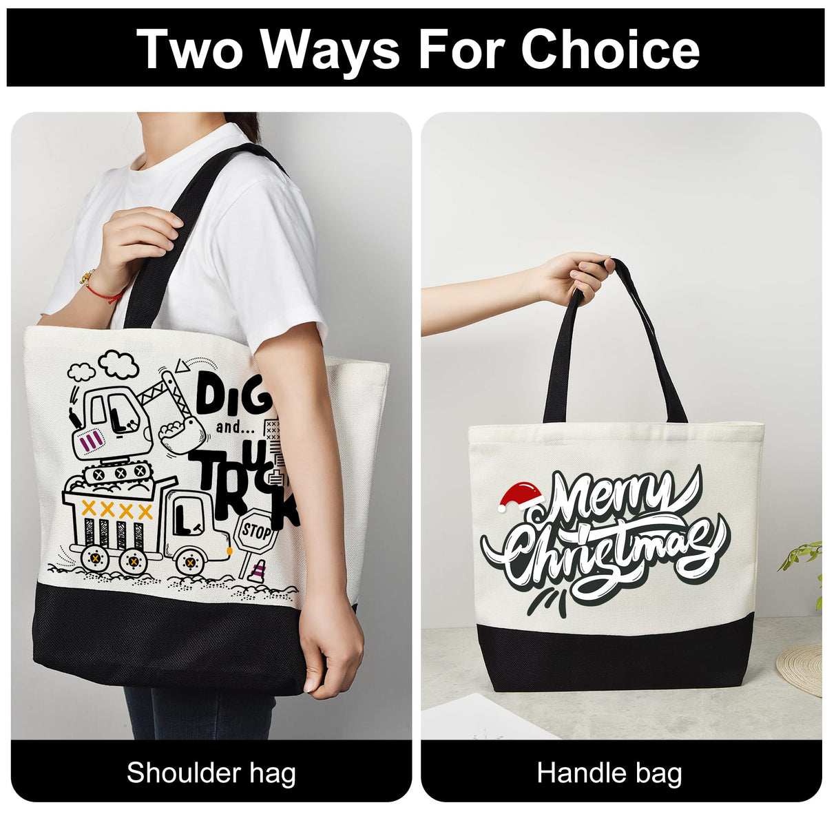 Wovasco Sublimation Tote Bags Blanks Bulk, Black Polyester Tote bags for Sublimation, Reusable Widened Washable Canvas Bags for Decorating and DIY Craft, Natural Linen, 10PCS Black Wovasco