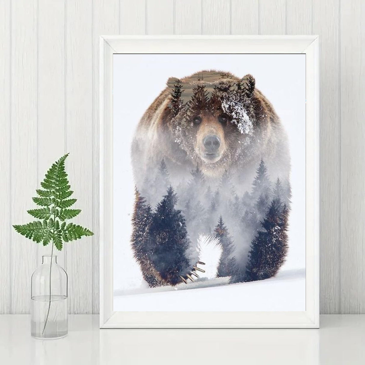 GMETINC 5D Diamond Painting Kits for Adults, Animal Bear Forest Scene Diamond Art Kits for Adults Beginner, DIY Full Drill Diamond Dots Paintings with Gem Art and Crafts Home Wall Decor 16x12inch GMETNIC