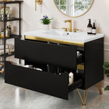 DWVO 40 Inch Freestanding Bathroom Vanity with Sink Combo, Modern Undermount Bathroom Storge Cabinet with 3 Holes Ceramic Basin, 4 Extra Large Drawers, Black DWVO