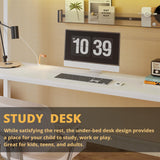 LIKIMIO Loft Bed Twin Size with Desk, Metal Loft Bed Frame with Power Outlet and LED Lighted, Space-Saving, Noise Free, White LIKIMIO