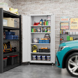 Aobabo 73''H Garage Storage Cabinet with Wheels,Office Storage Cabinet with Lock,Steel Cabinet with 2 Doors and 4 Adjustable Shelves for Garage Office,Required-Assembly White Aobabo