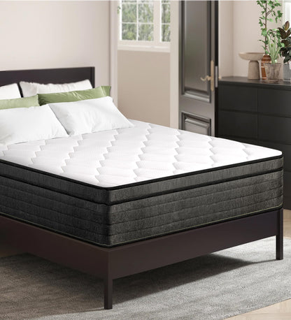 elitspace Full Size Mattress, Full Hybrid 12-inch Mattress in a Box, Memory Foam & Individually Pocket Coils for Pain Relief, Medium Firm Full Bed Mattress, CertiPUR-US Certified.