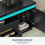 BELLEZE 67" TV Stand for TV up to 75", Modern Entertainment Center with LED Lights Change to Melody of Music, Media Console Table with Cabinets and Drawers for Living Room, Bedroom - Studio (Black) BELLEZE