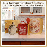 Ayerphalo Bacon Grease Container with Strainer - 46OZ Large Capacity, With Silicone Wooden Spatula, Enamel Bacon Grease Keeper for Bacon Drippings, Farmhouse Red Kitchen Decor, Dishwasher Safe Ayerphalo