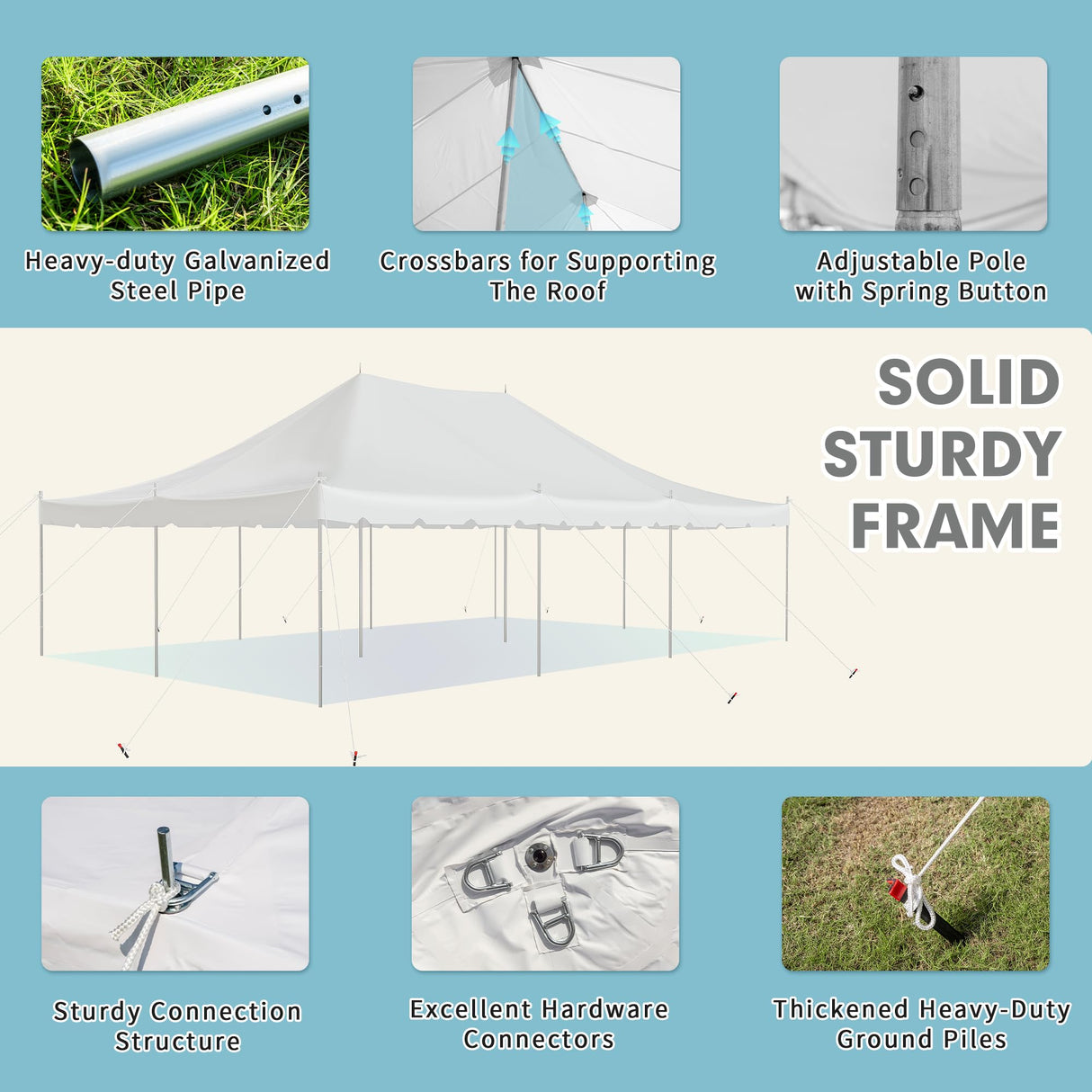 EROMMY 20x30ft Pole Party Tent with Sidewalls, 2 Doors, Carry Bags, Heavy Duty PVC Fire Retardant Outdoor Canopy for 120 People, Ideal for Parties, Events, Weddings, Large White Tent EROMMY